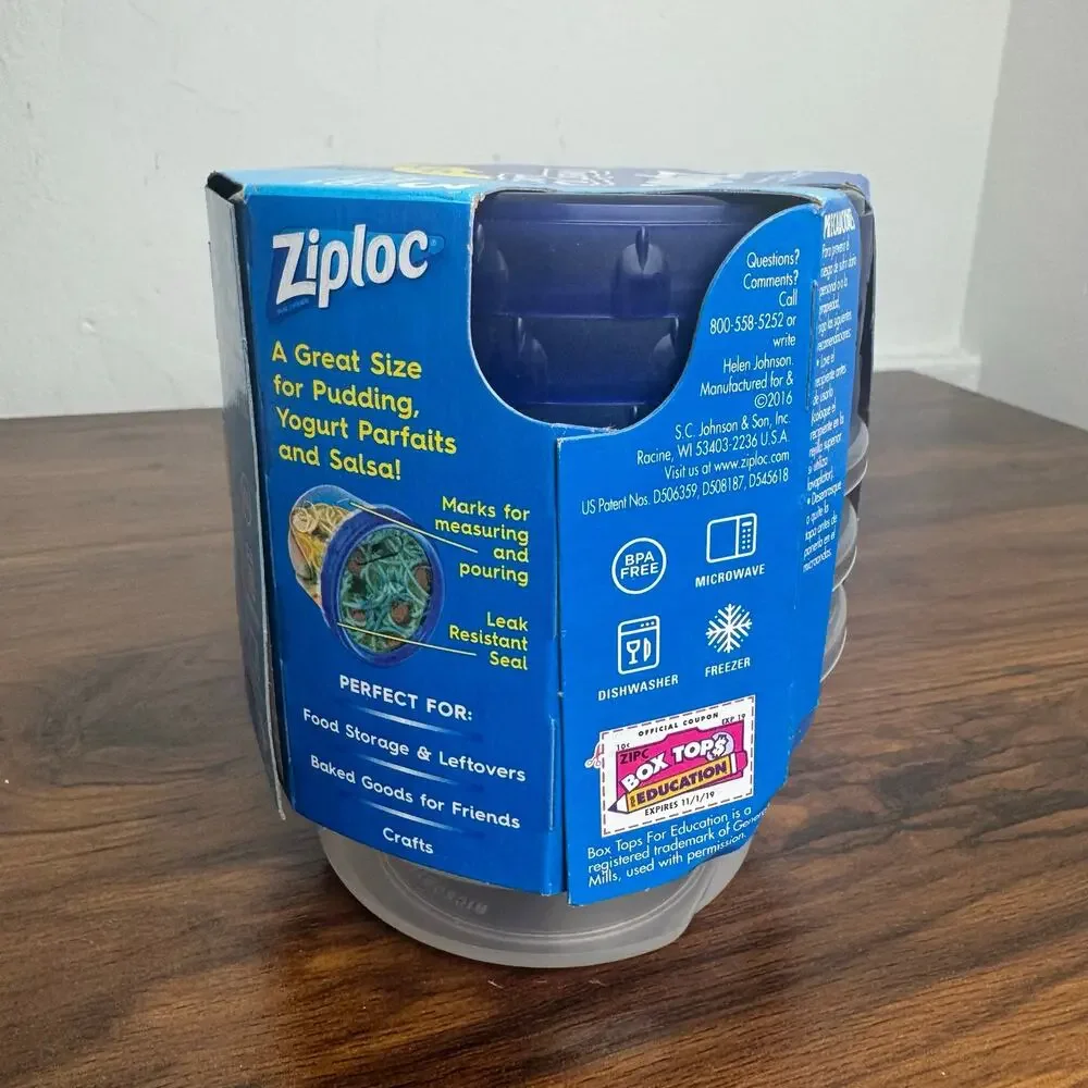 Ziploc Twist n Loc Small Round Containers 3 Pack 1 Pint BPA Free Blue Lids 2016